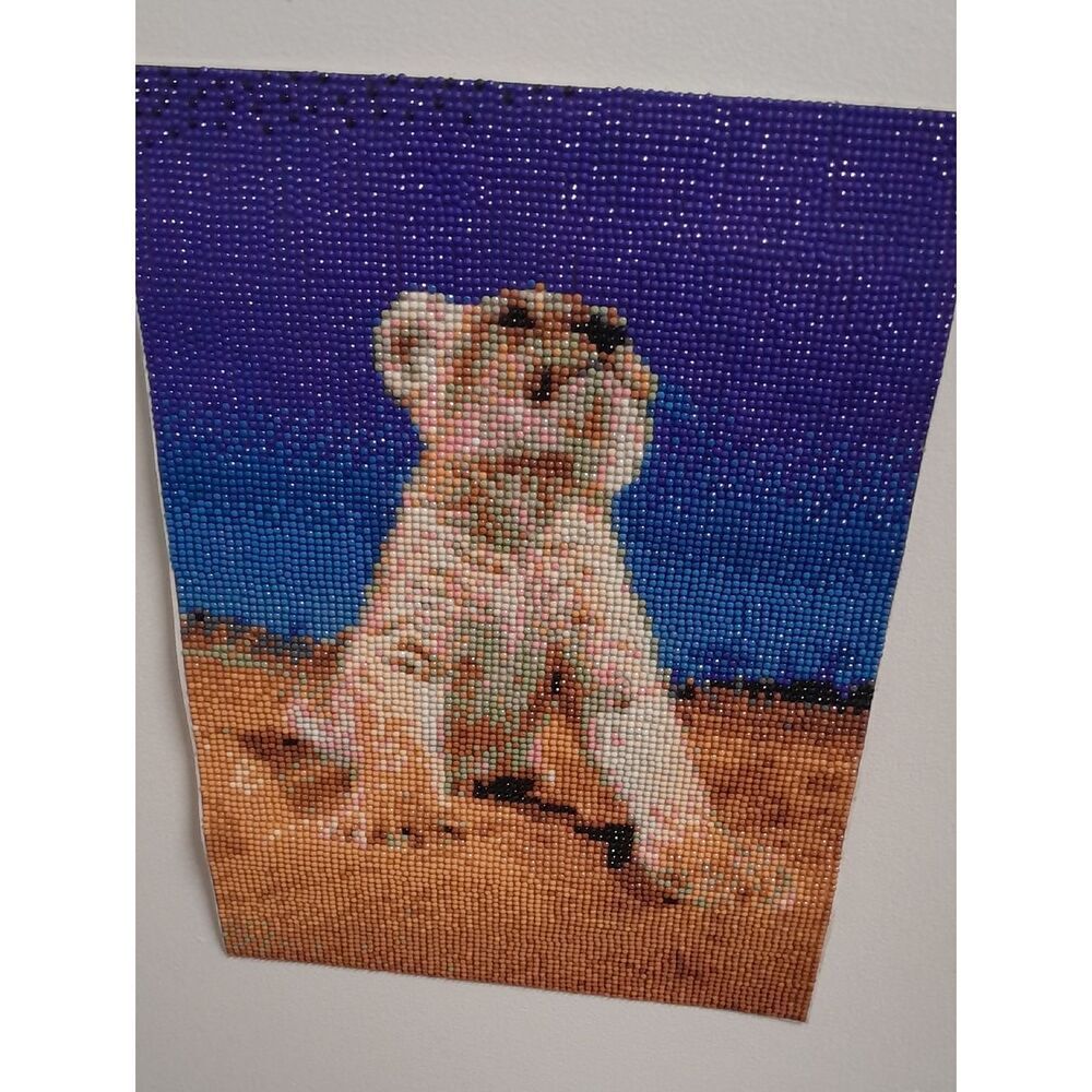 Handcrafted Mixed Media Lion Cub Wall Art in Blue and Tan